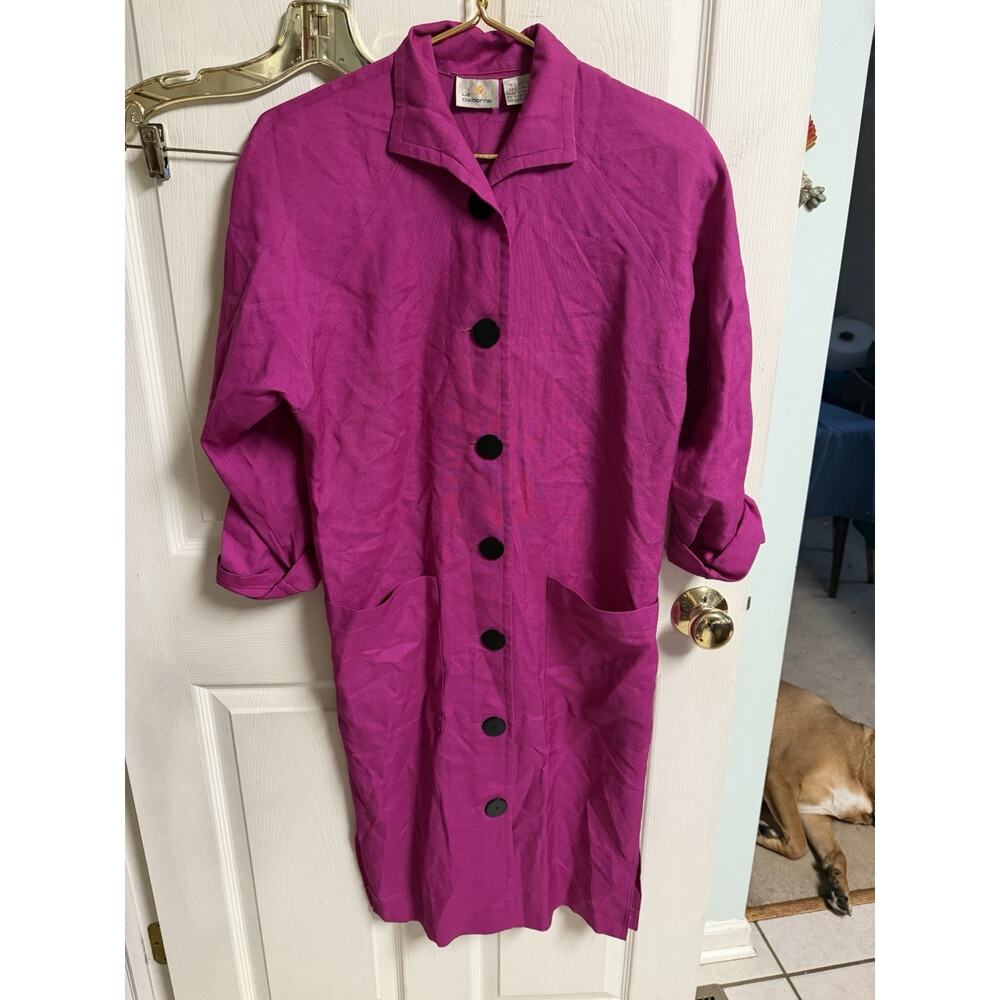 Liz Claiborne Pink 90s Linen Rayon Shirt Dress Button Up 40w 40L Pockets Med 6